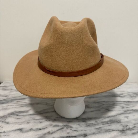 Anthropologie Tan Fedora Hat with Brown leather Band One size - Picture 2 of 12